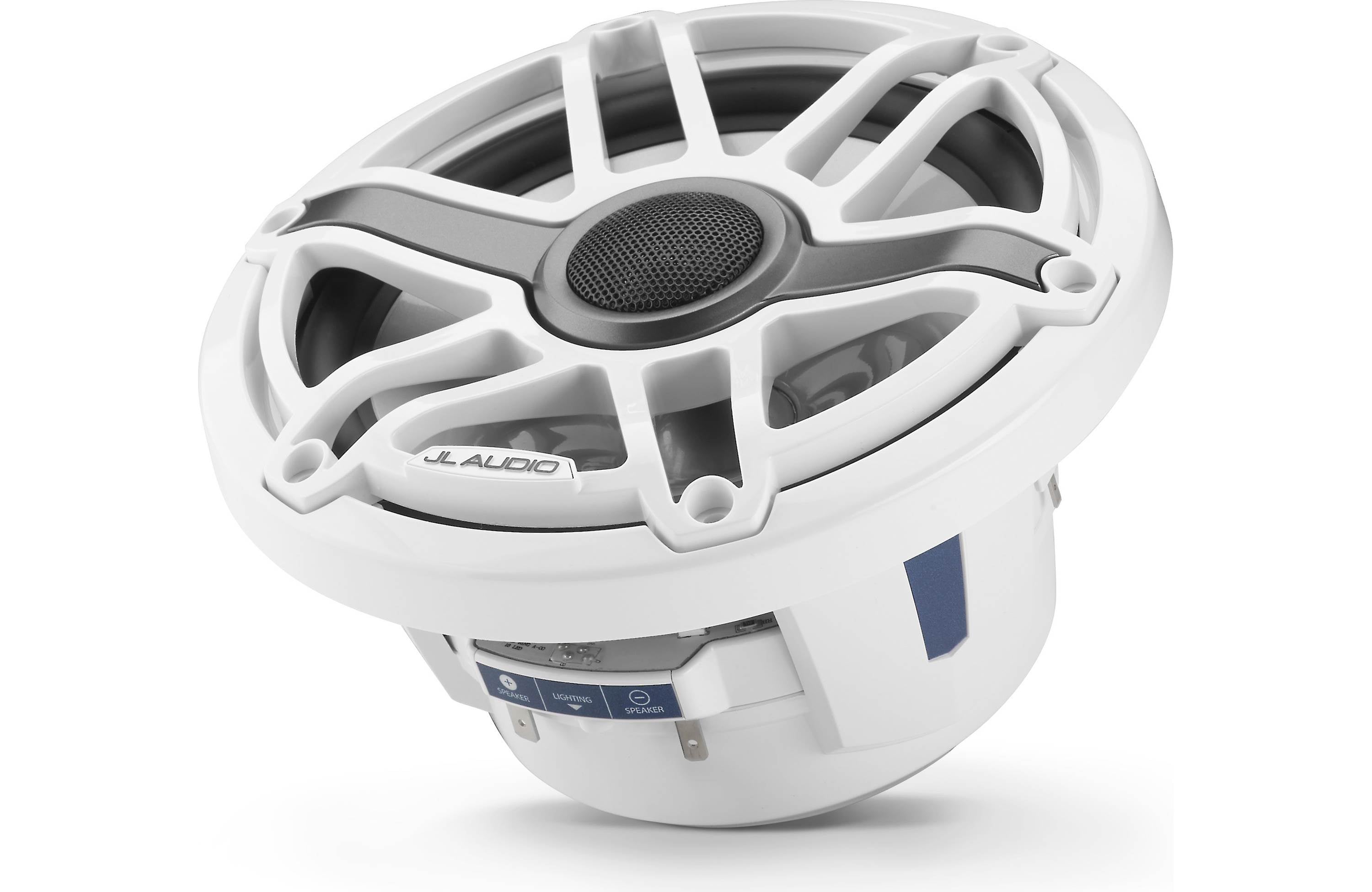 JL Audio M6-770X-S-GWGW-I 7.7" Marine Coaxial Speakers, Gloss White Trim and Sports Grille with LED Lighting - Freemans Car Stereo