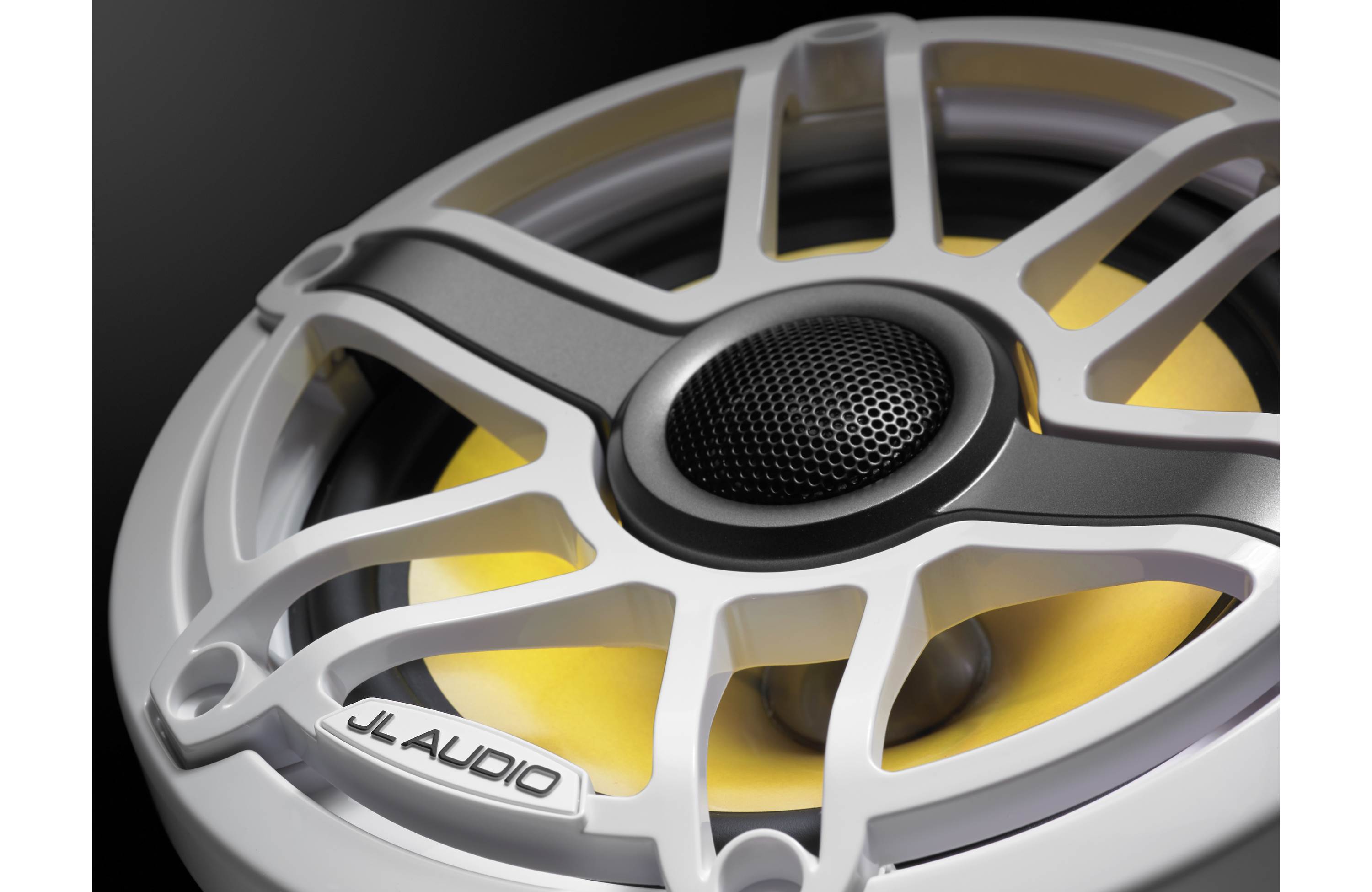 JL Audio M6-650X-S-GWGW-I 6.5" Marine Coaxial Speakers, Gloss White Trim and Grille w/ LED Lighting - Freemans Car Stereo