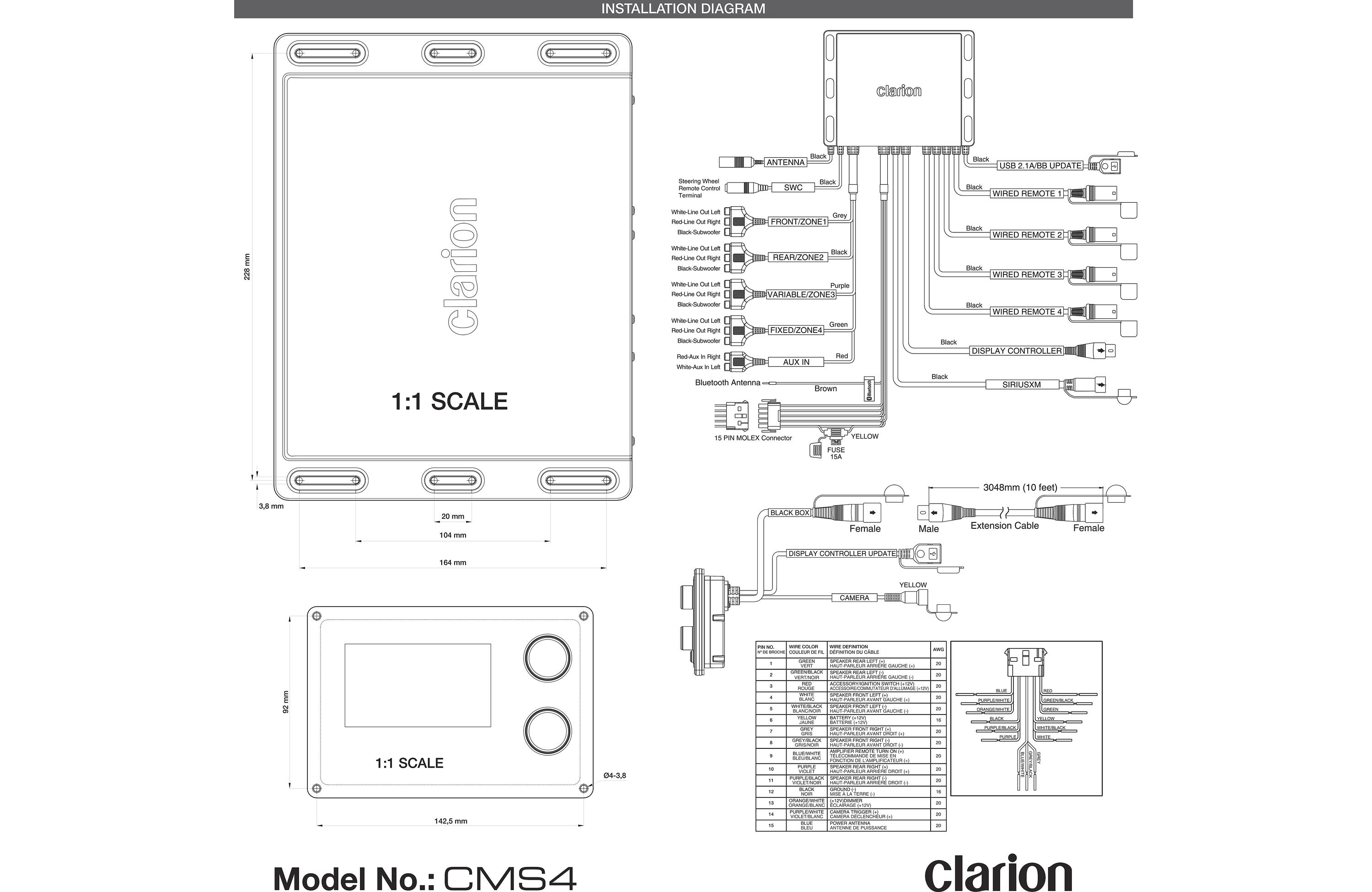 Clarion CMS4 Marine Black Box Digital Media Receiver with Watertight Commander