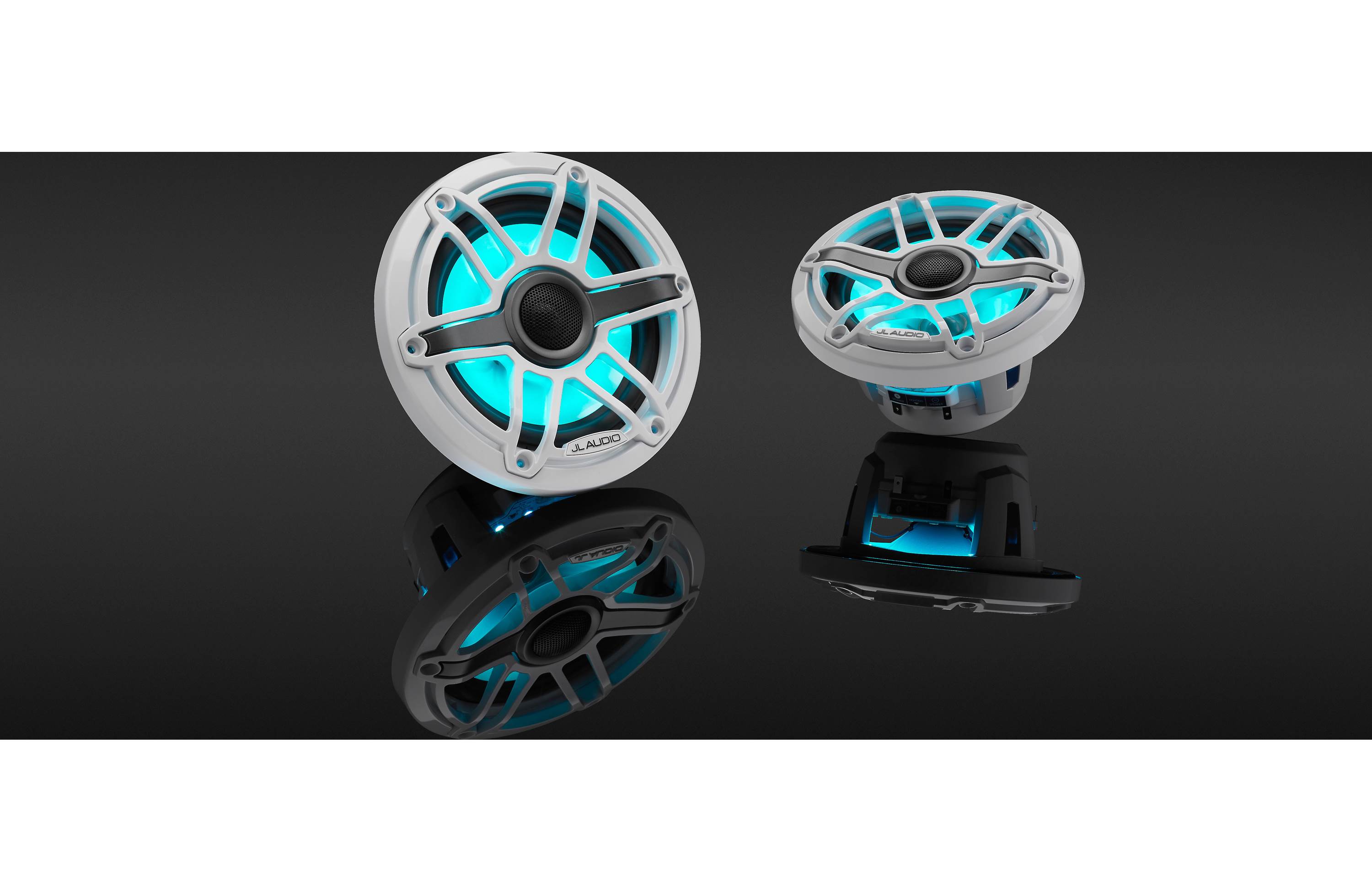 JL Audio M6-650X-S-GWGW-I 6.5" Marine Coaxial Speakers, Gloss White Trim and Grille w/ LED Lighting - Freemans Car Stereo