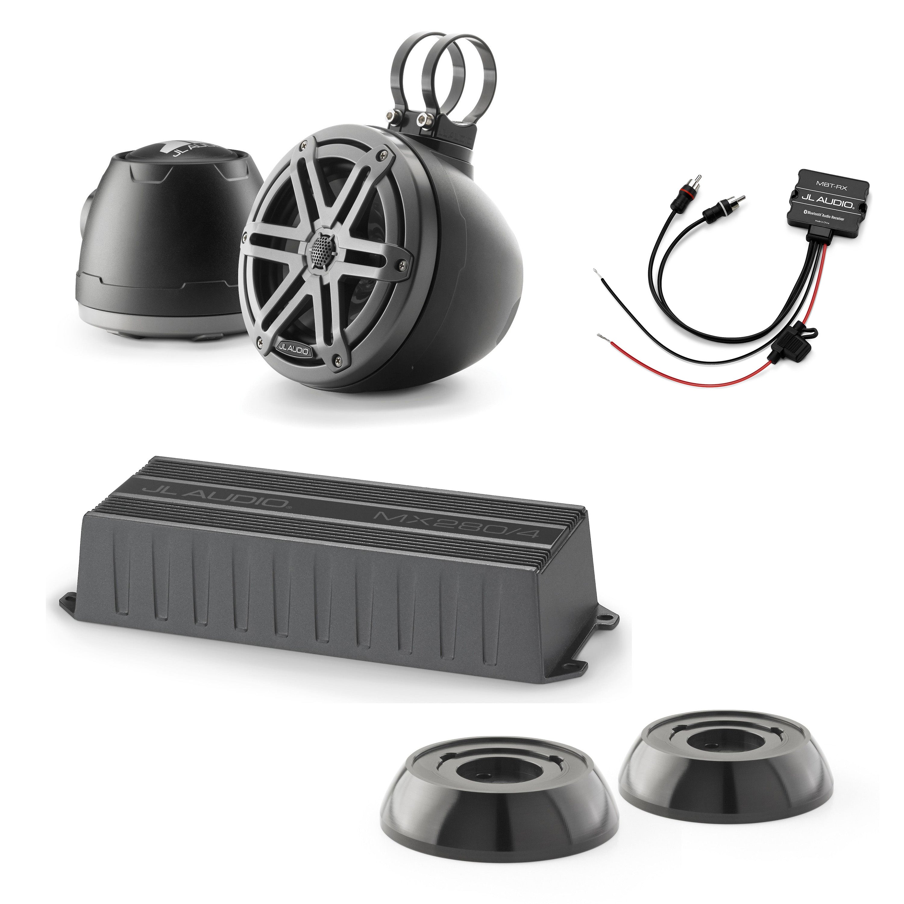 JL Audio MX280/4 + M3-650VEX-MB-S-GM + MBT-RX + PS-SWMCP-B-SM Jet Ski Bundle