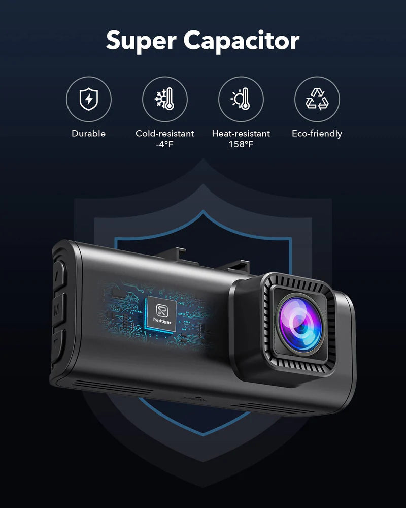 REDTIGER F7NP 4K Dash Cam Front and Rear, Built In Wi-Fi GPS, 32GB SD Card Included
