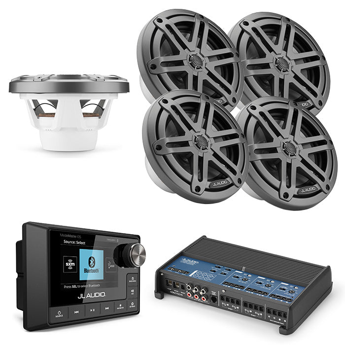 JL Audio MM105 + XDM700/5 + 2 Pairs M3-650X-S-GM + M3-10IB-S-GM-4 Marine Bundle