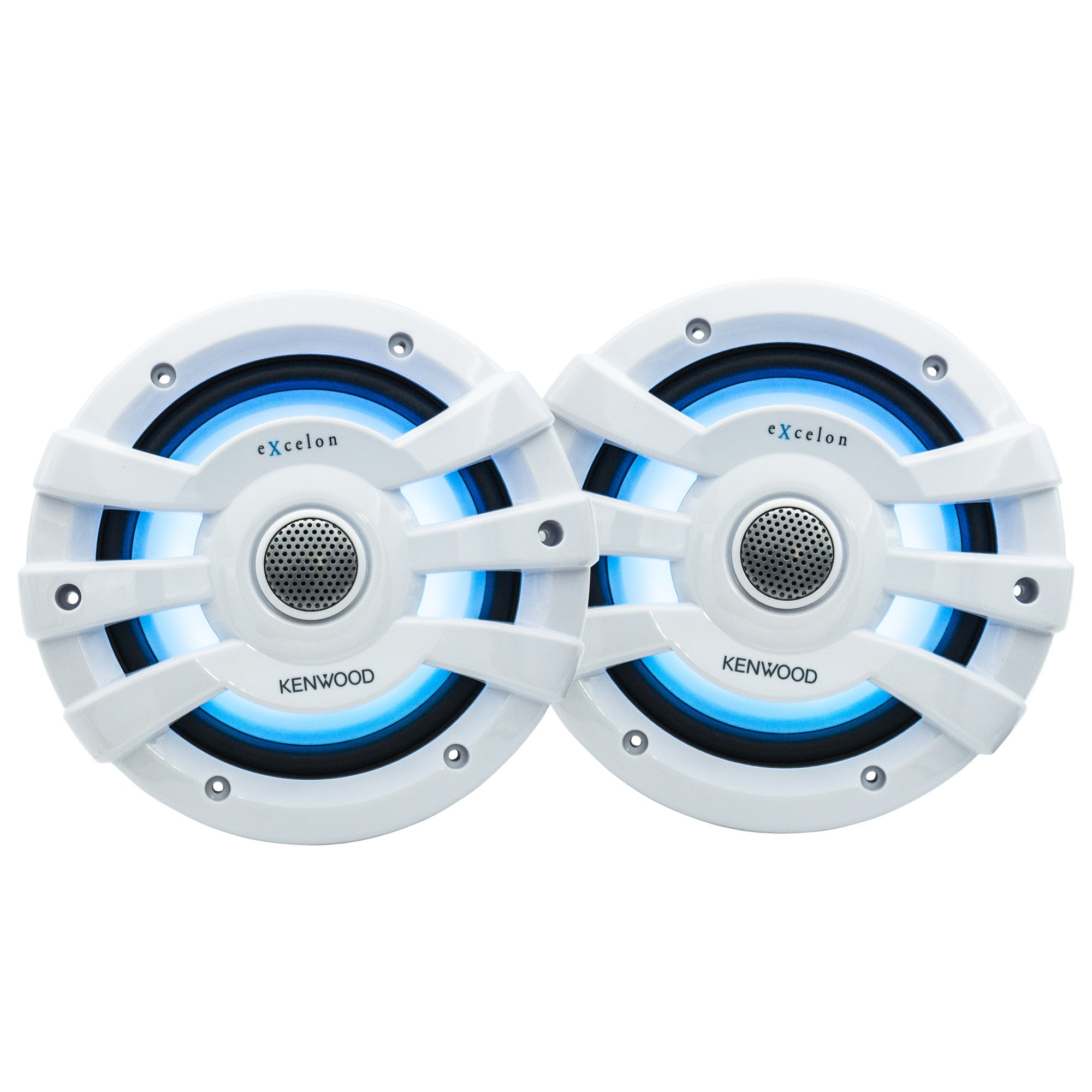 Kenwood eXcelon XM77WL 7.7" 2-Way Coaxial Marine Speakers with LED Lighting, White