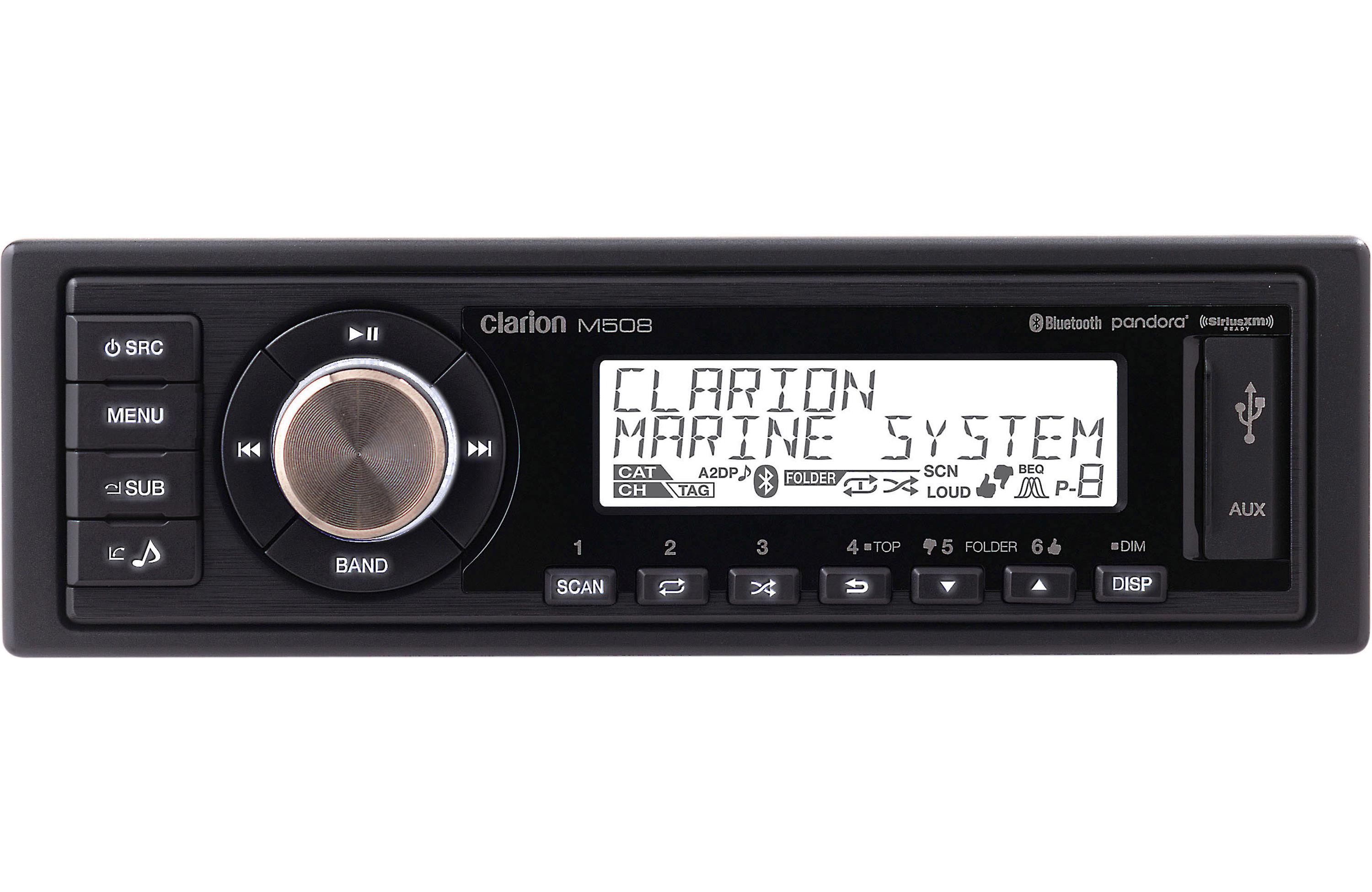 Clarion M508 1-DIN + CMSP-651RGB-SWG x2 Pairs 6.5" Marine Speakers Bundle