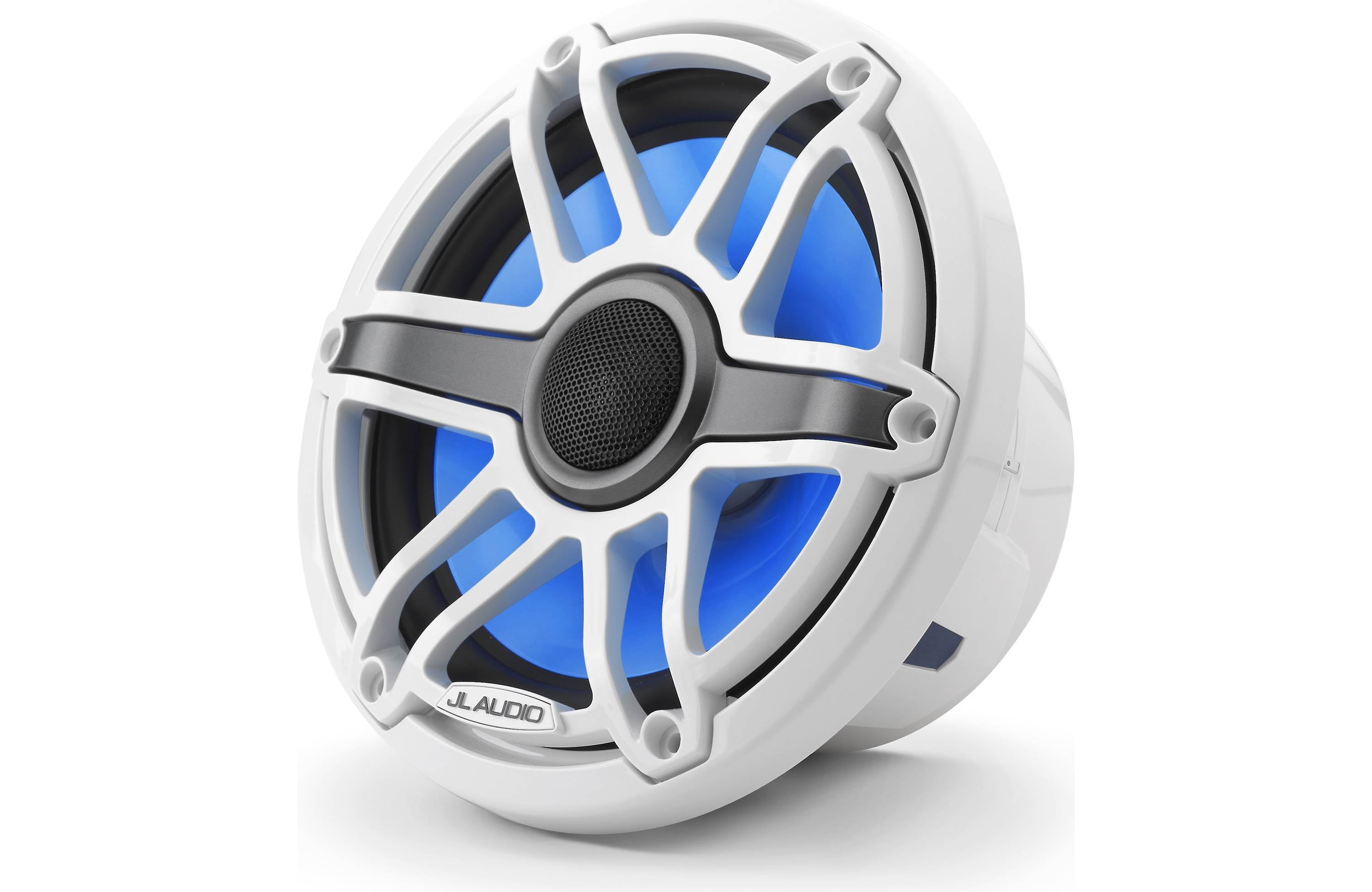 JL Audio M6-770X-S-GWGW-I 7.7" Marine Coaxial Speakers, Gloss White Trim and Sports Grille with LED Lighting - Freemans Car Stereo