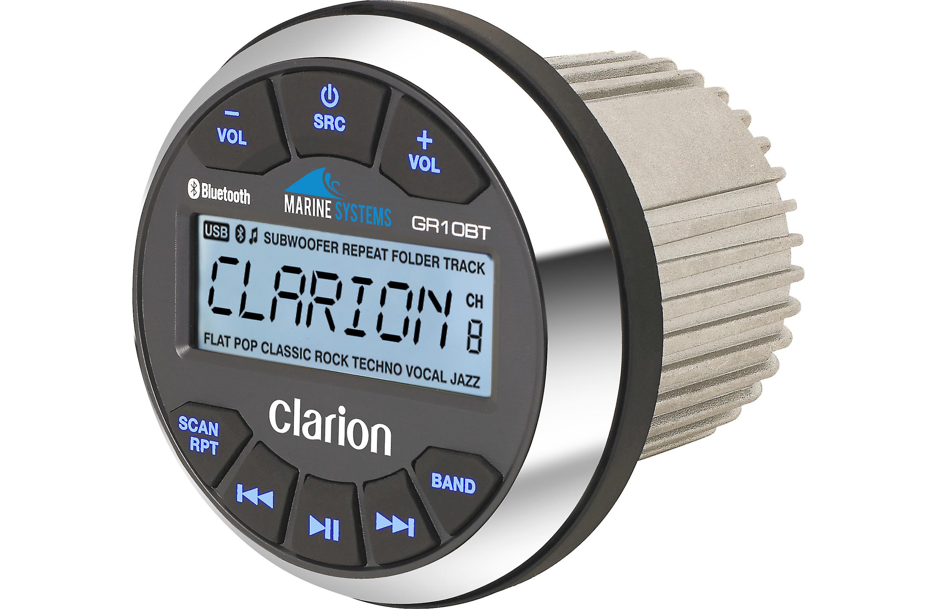Clarion GR10BT Marine Receiver + CMS-651-CWB (1 Pair) Marine Speaker Bundle