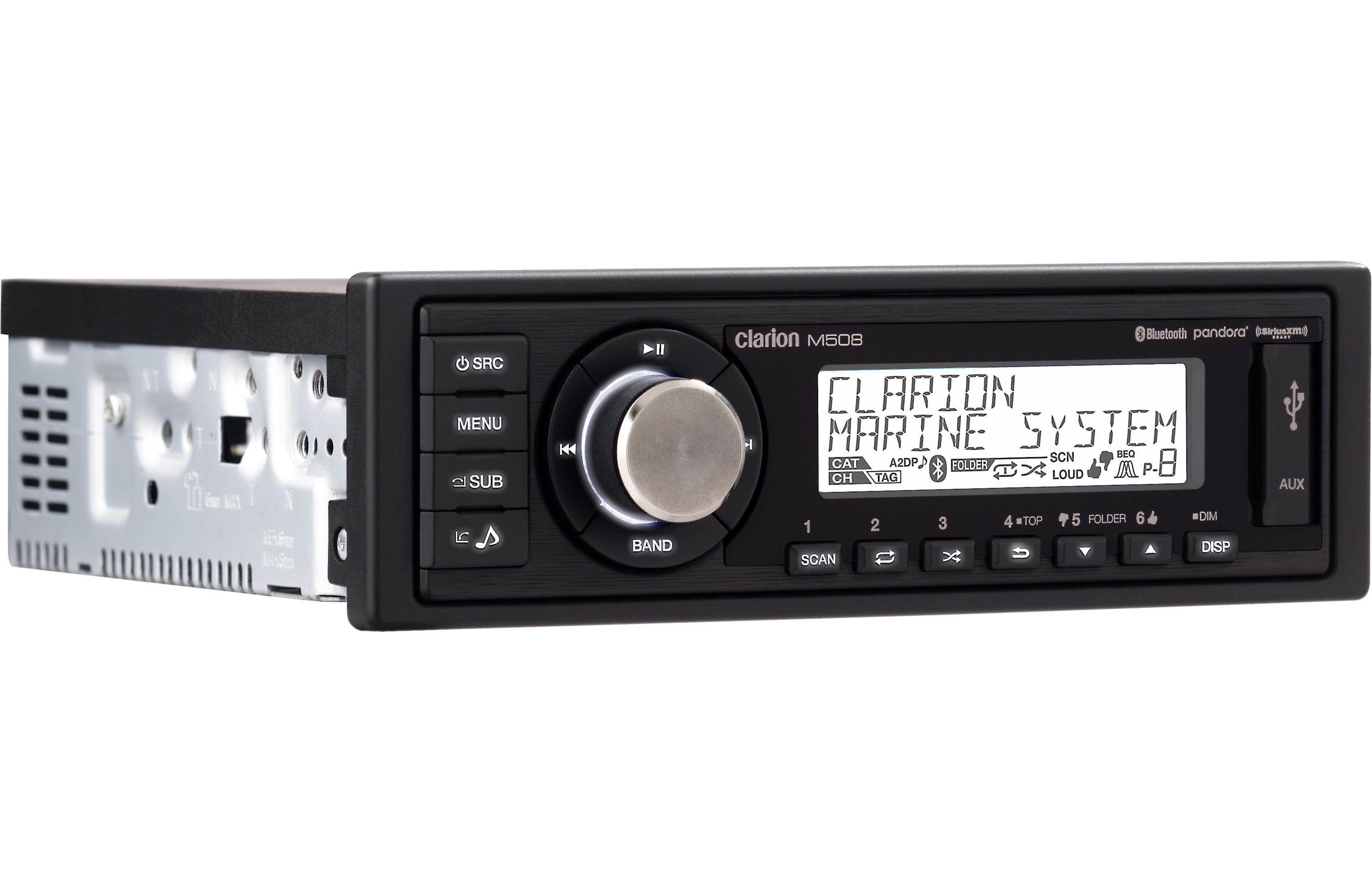 Clarion M508 1-DIN + CMS-651RGB-SWB x2 Pairs 6.5" Marine Speaker Bundle