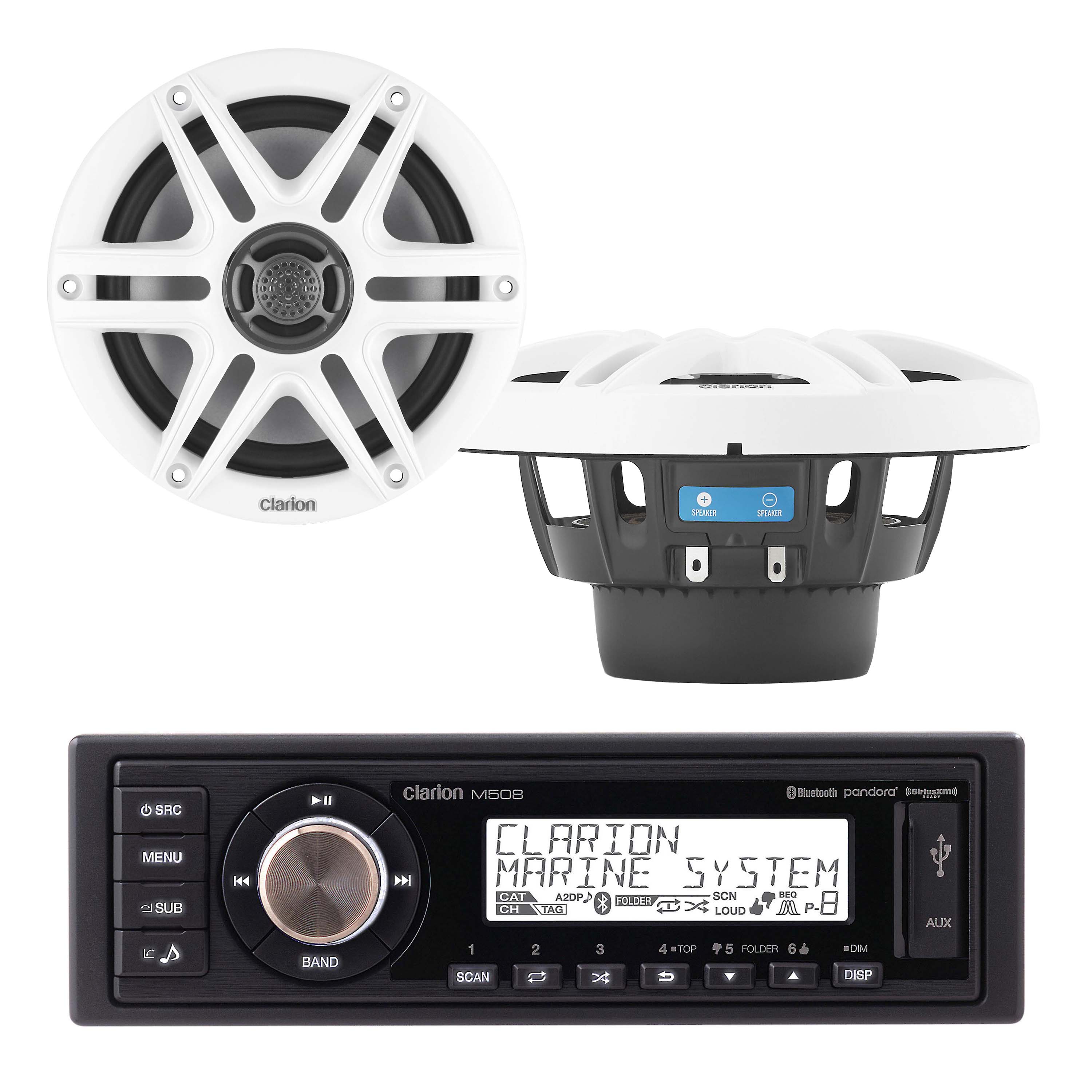 Clarion M508 + CMS-651-SWB Marine Speaker (1 Pair) Bundle - Freemans Car Stereo