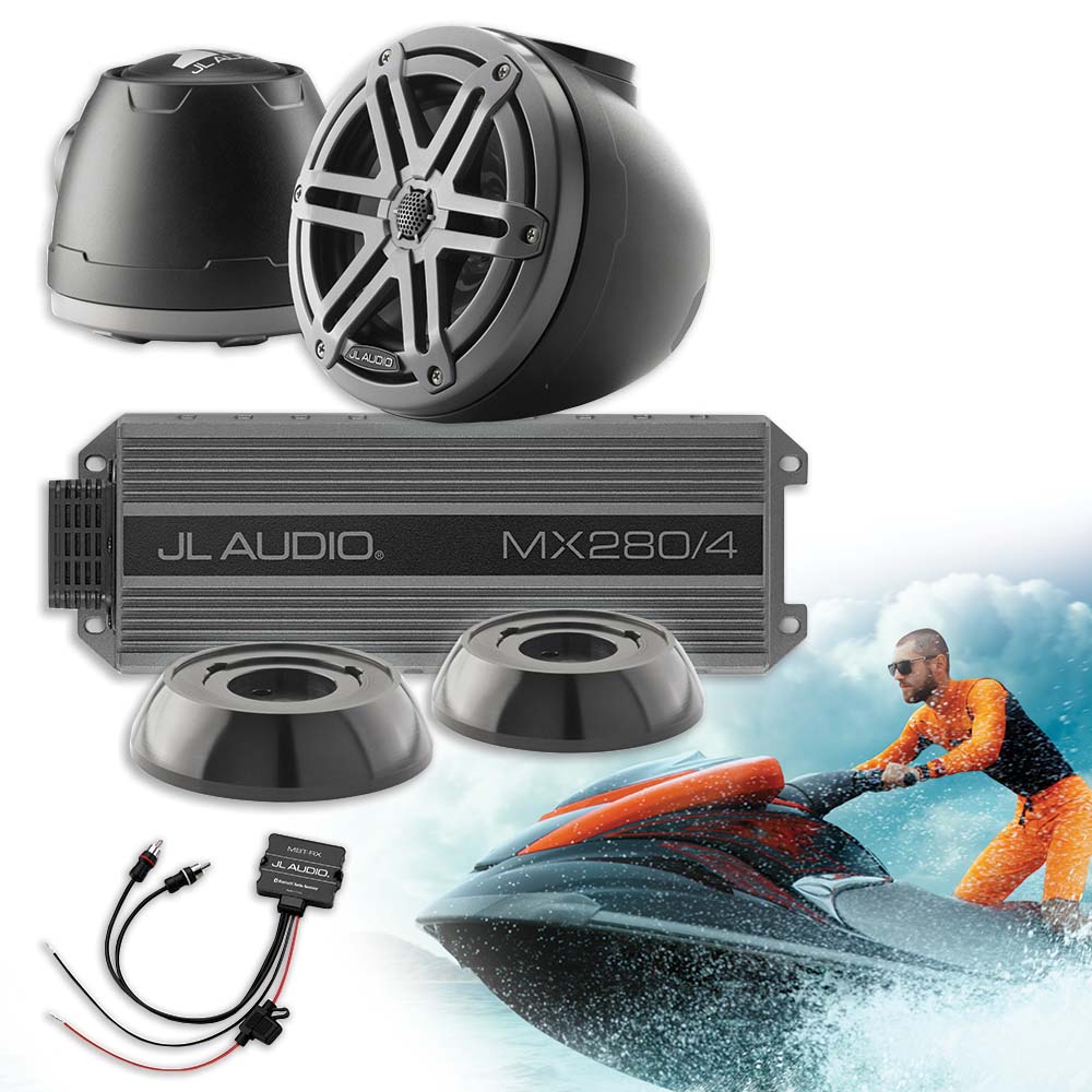 JL Audio MX280/4 + M3-650VEX-MB-S-GM + MBT-RX + PS-SWMCP-B-SM Jet Ski Bundle