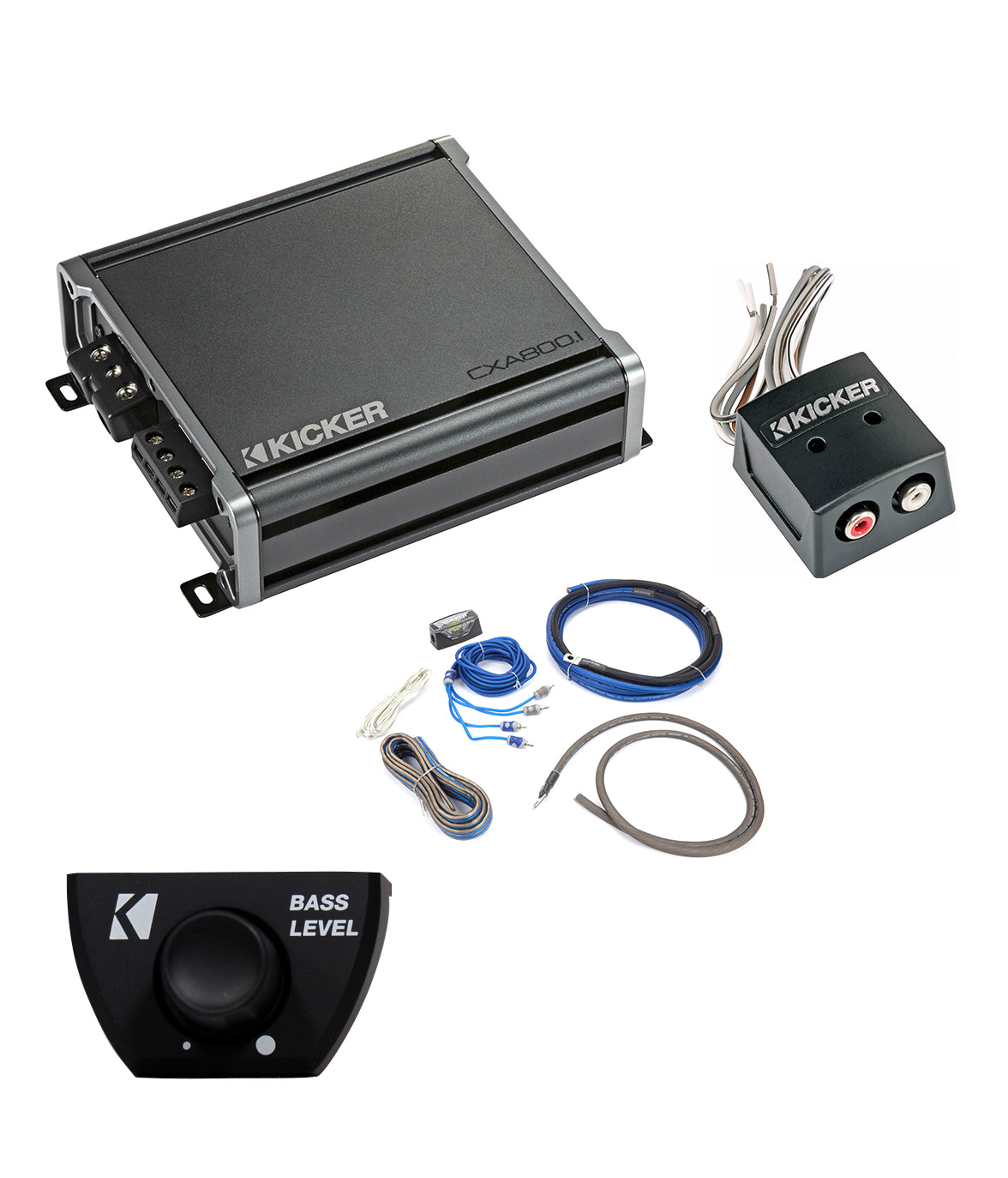 Kicker 46CXA8001T Amplifier + 46CK4 Amp Wiring Kit + 46CXARC Bass Knob + 46KISLOC - Freemans Car Stereo