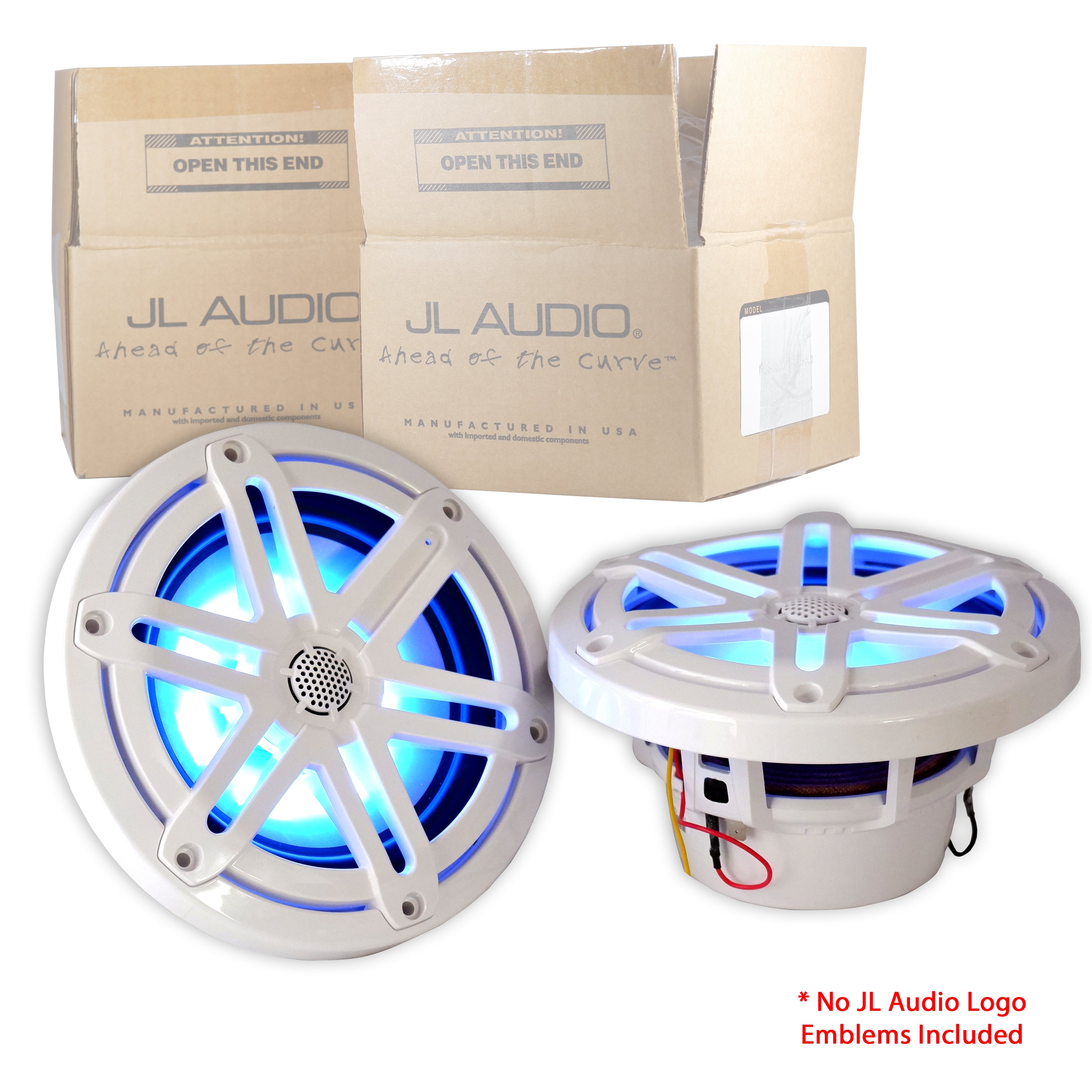 JL Audio MX650-CCX-SG-WLD-B / MCS-65CCX3-4-WLD-B 6.5" Inch Cockpit Coaxial Marine Speakers, White Sport Grille - Blue LEDs